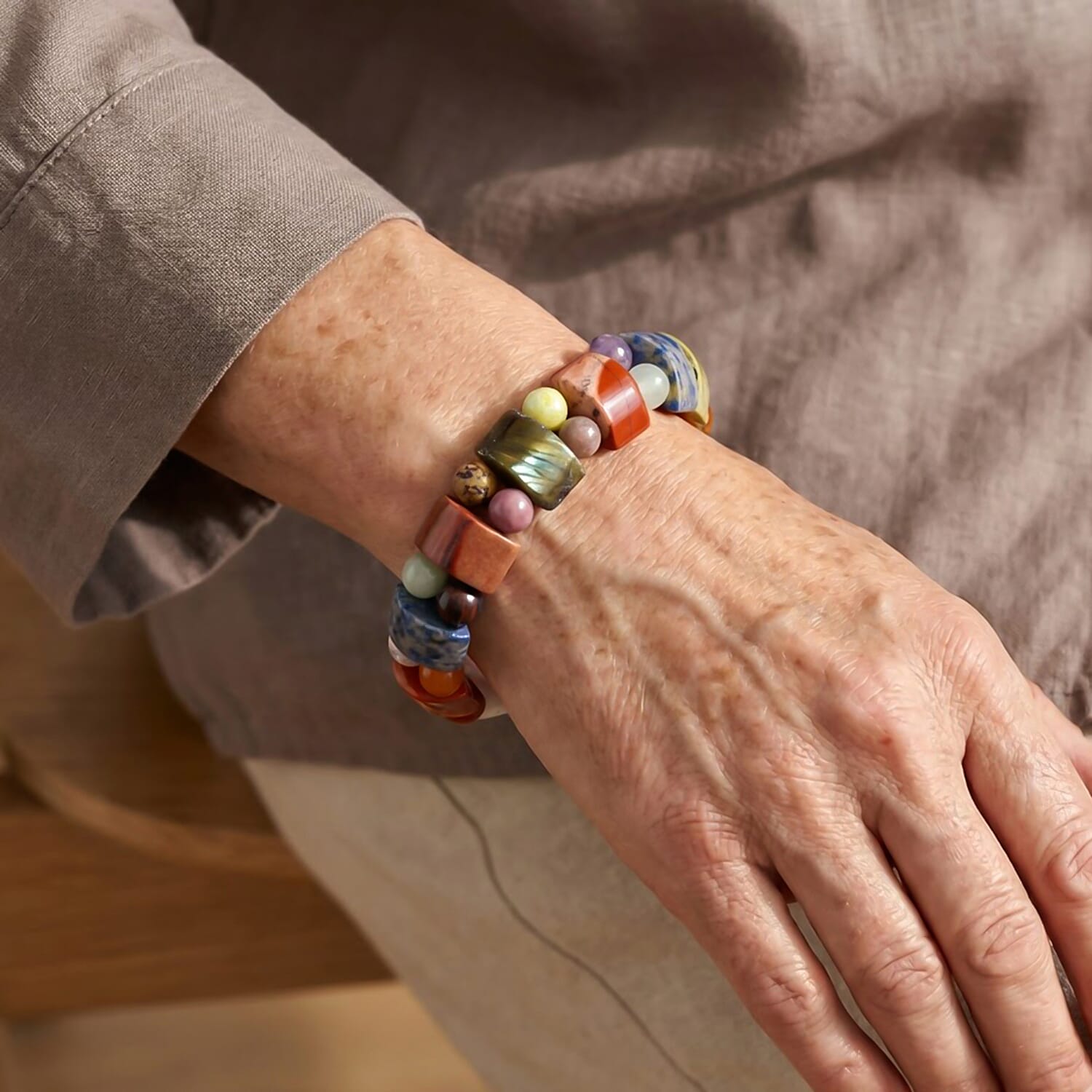 Multi Gemstone 140.00 ctw Tanker Stretch Bracelet