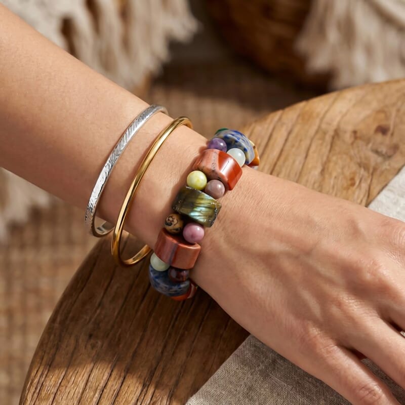 Multi Gemstone 140.00 ctw Tanker Stretch Bracelet