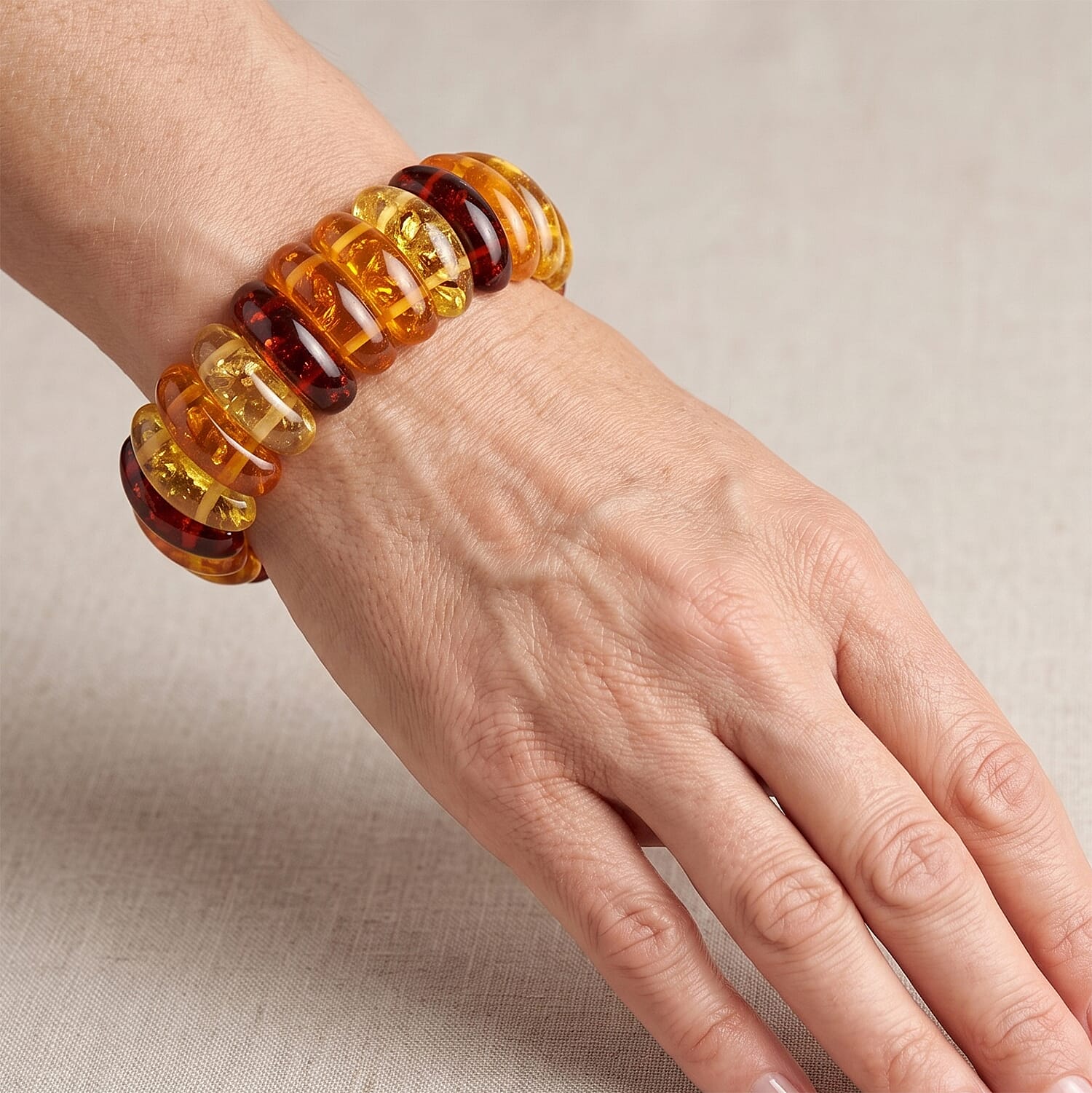 Mix Amber 156.00 ctw Long Oval Stretch Bracelet