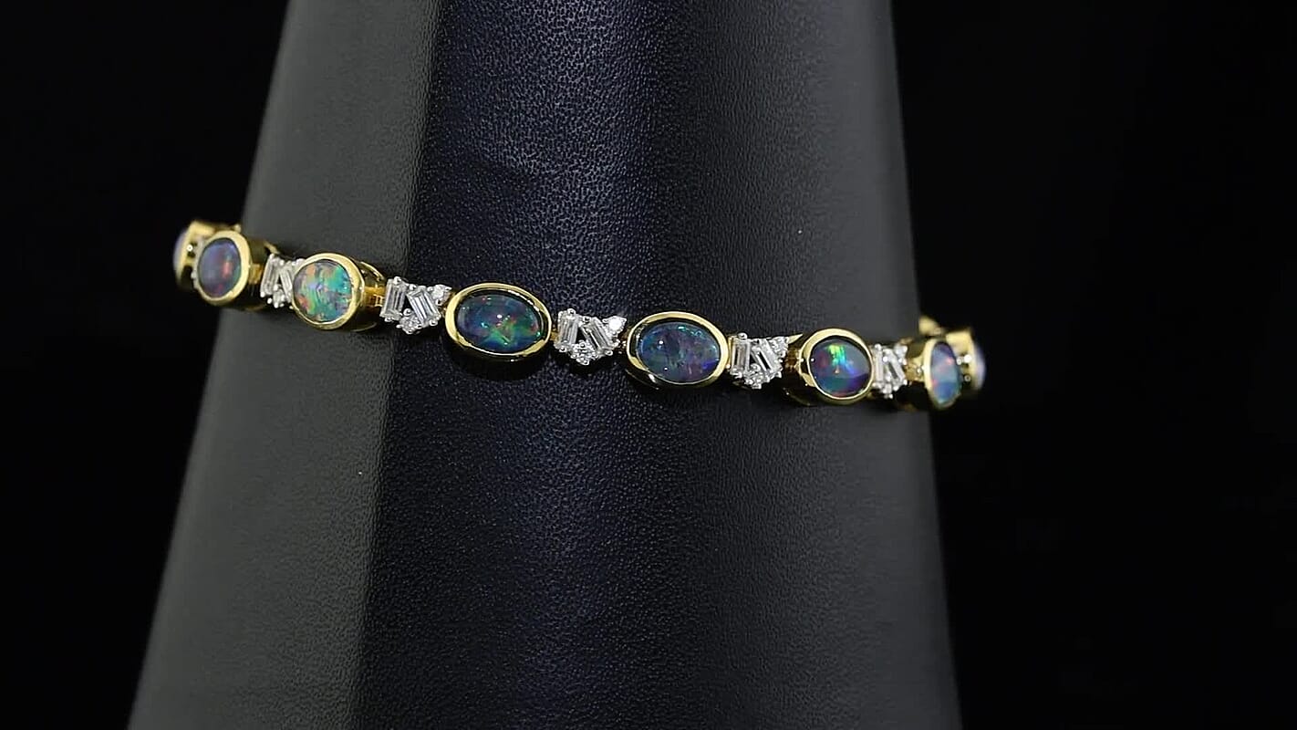 D''Joy Premium Australian Black Ridge Opal Triplet, Moissanite Celestial Constellation Bracelet in 18K Vermeil YG Over Sterling Silver (7.25 In) 10.00 ctw