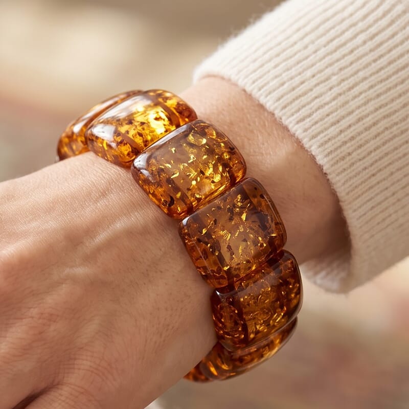 Rectangle Amber 380.00 ctw Stretch Bracelet