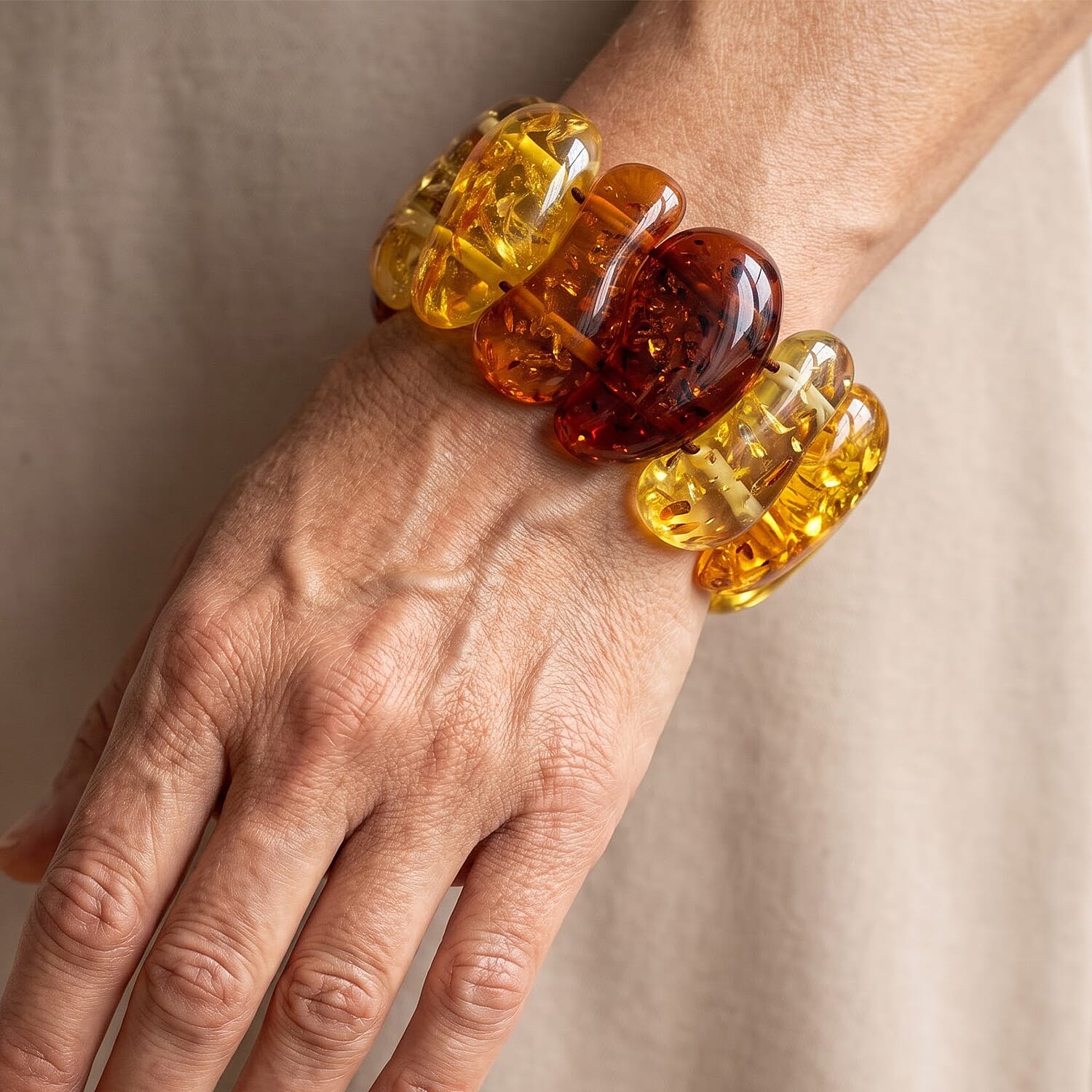 Mix Amber 348.00 ctw Stretch Bracelet