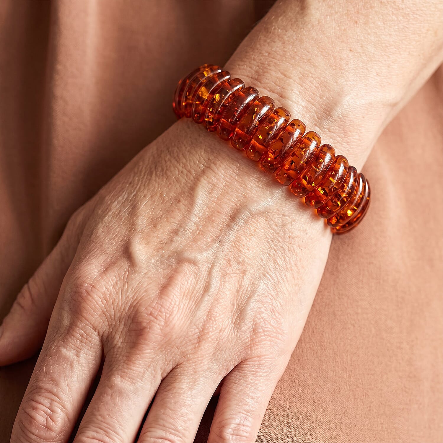 Amber 156.00 ctw Long Oval Stretch Bracelet