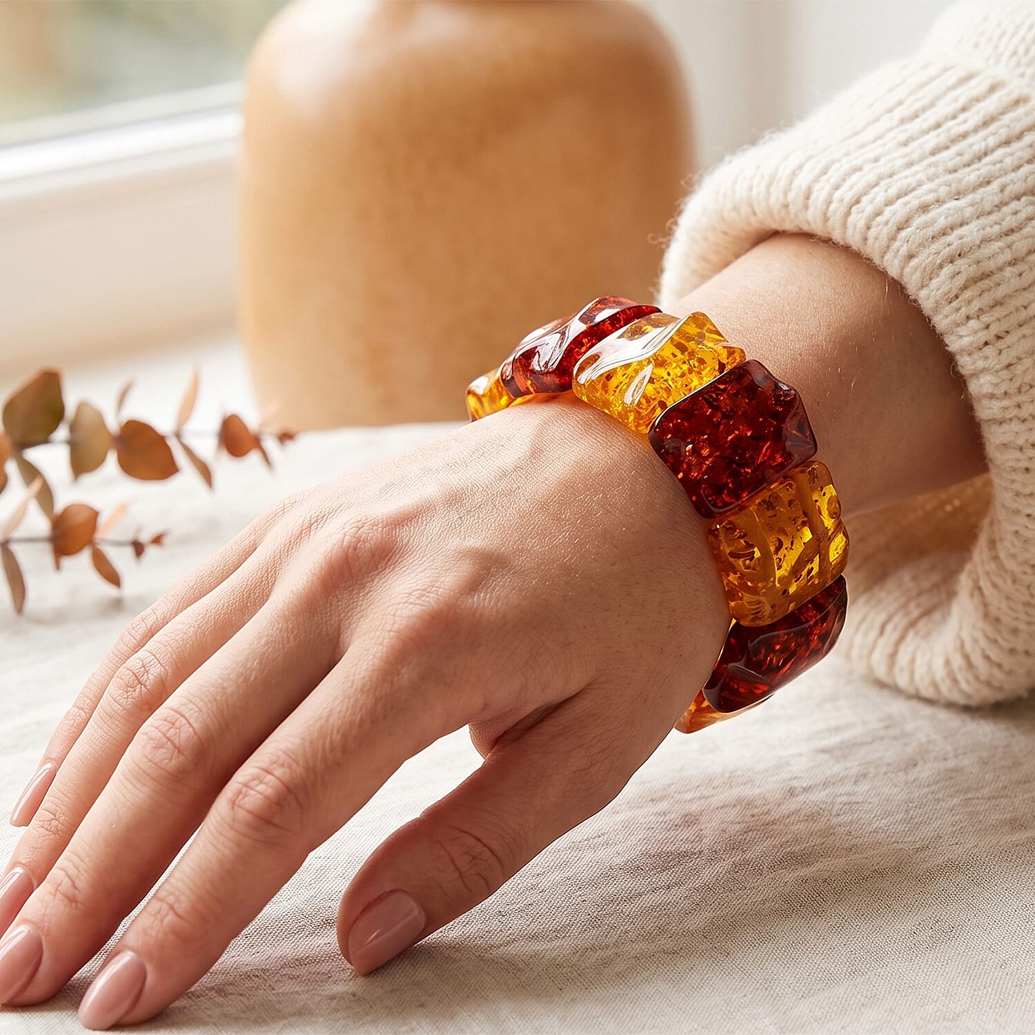 Mix Amber 398.00 ctw Wavy Stretch Bracelet