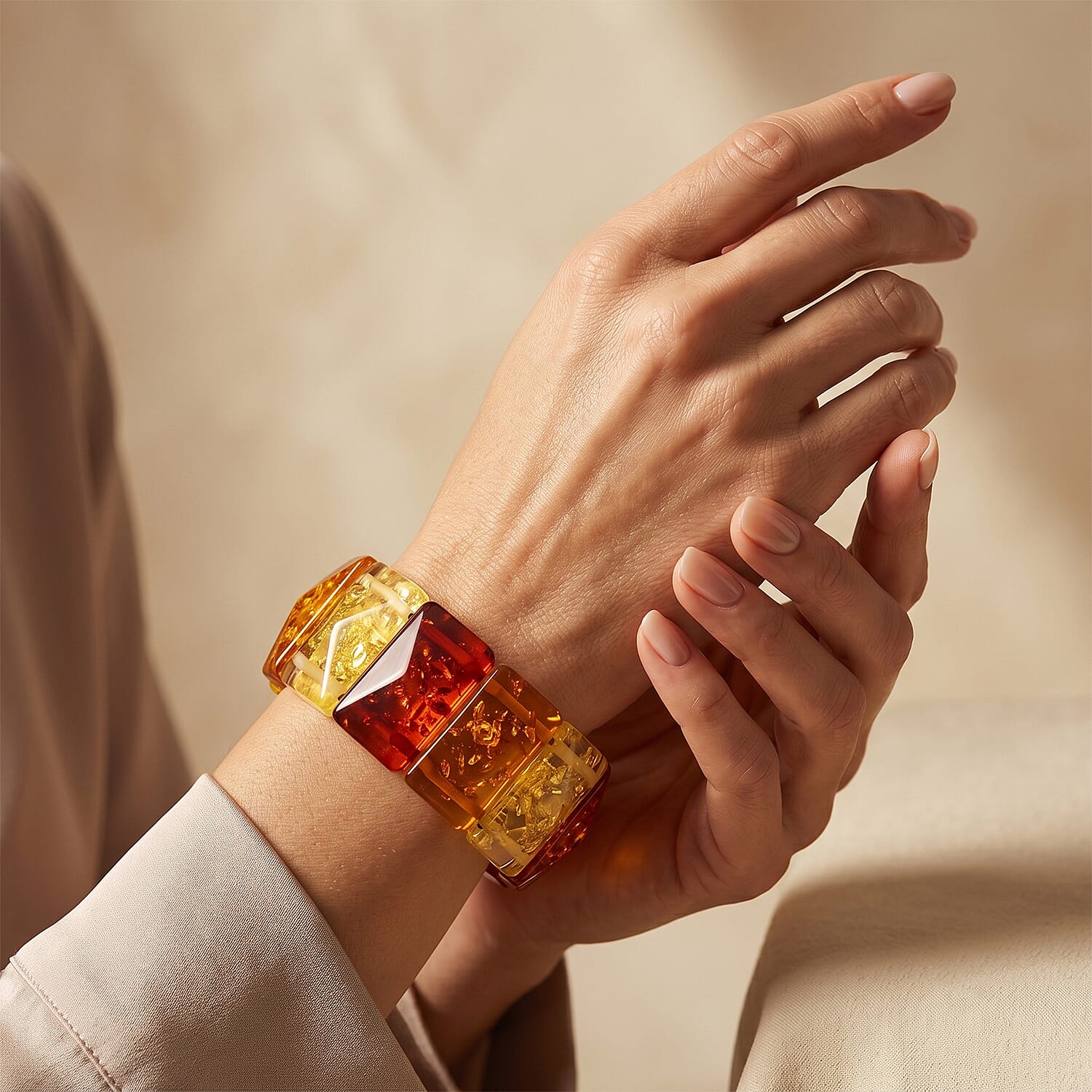 Mix Amber 316.00 ctw Wavy Stretch Bracelet