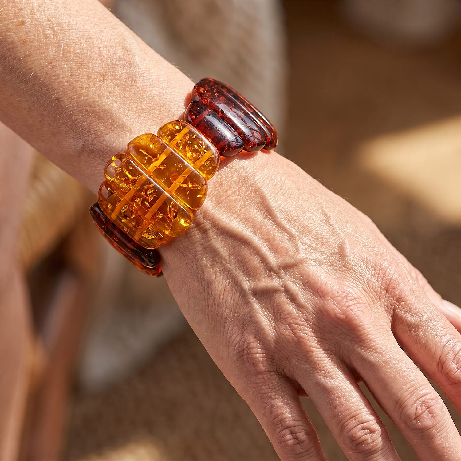 Mix Amber 154.00 ctw Wave Stretch Bracelet