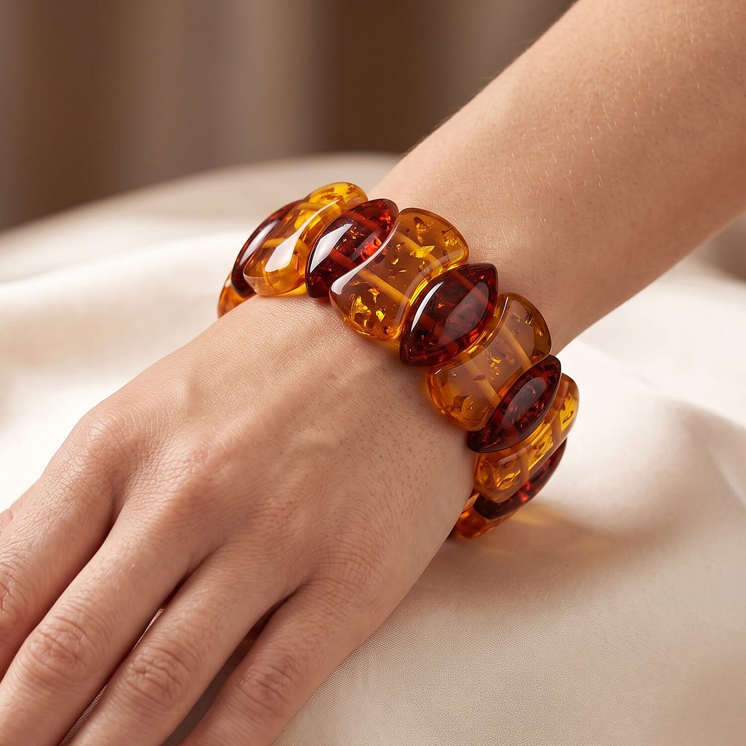 Mix Amber 144.00 ctw Stretch Bracelet