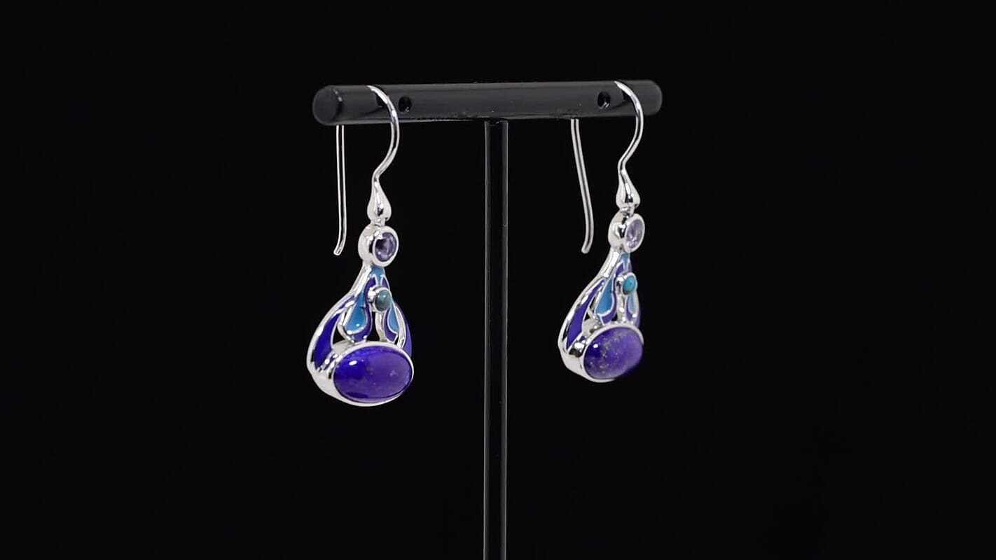 Sajen Silver Lapis Lazuli, Multi Gemstone and Enameled Earrings in Rhodium Over Sterling Silver 9.60 ctw