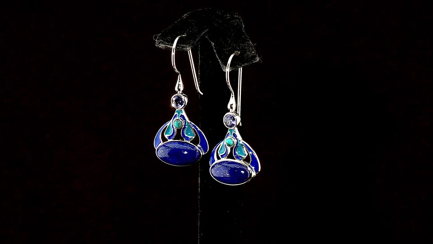 Sajen Silver Lapis Lazuli, Multi Gemstone and Enameled Earrings in Rhodium Over Sterling Silver 9.60 ctw