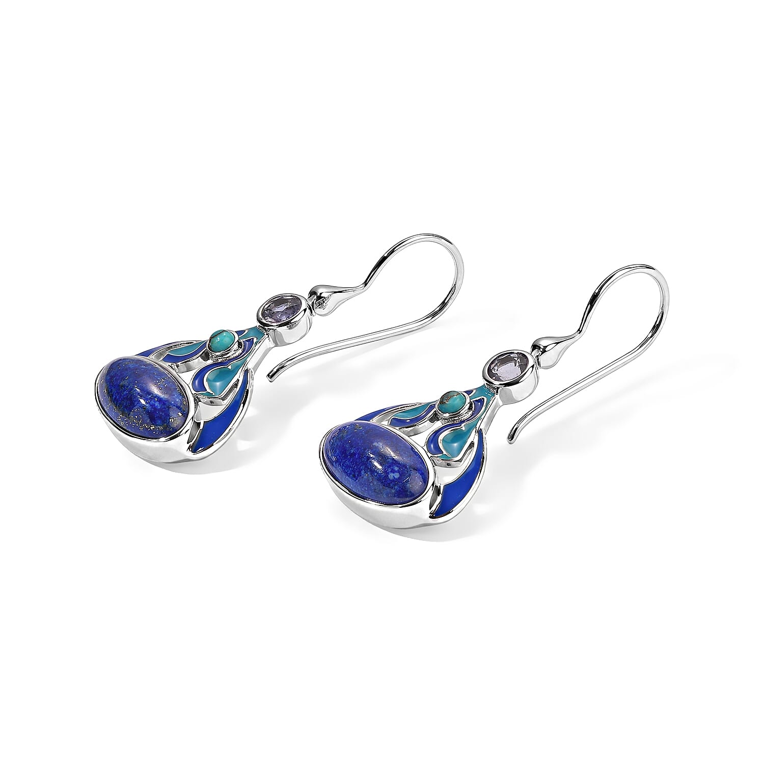 Sajen Silver Lapis Lazuli, Multi Gemstone and Enameled 9.60 ctw Earrings in Rhodium Over Sterling Silver