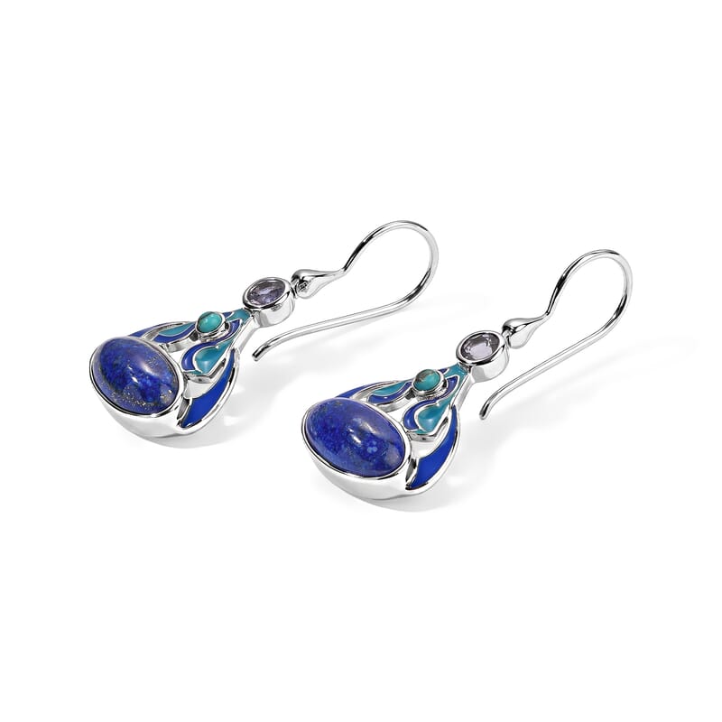 Sajen Silver Lapis Lazuli, Multi Gemstone and Enameled 9.60 ctw Earrings in Rhodium Over Sterling Silver