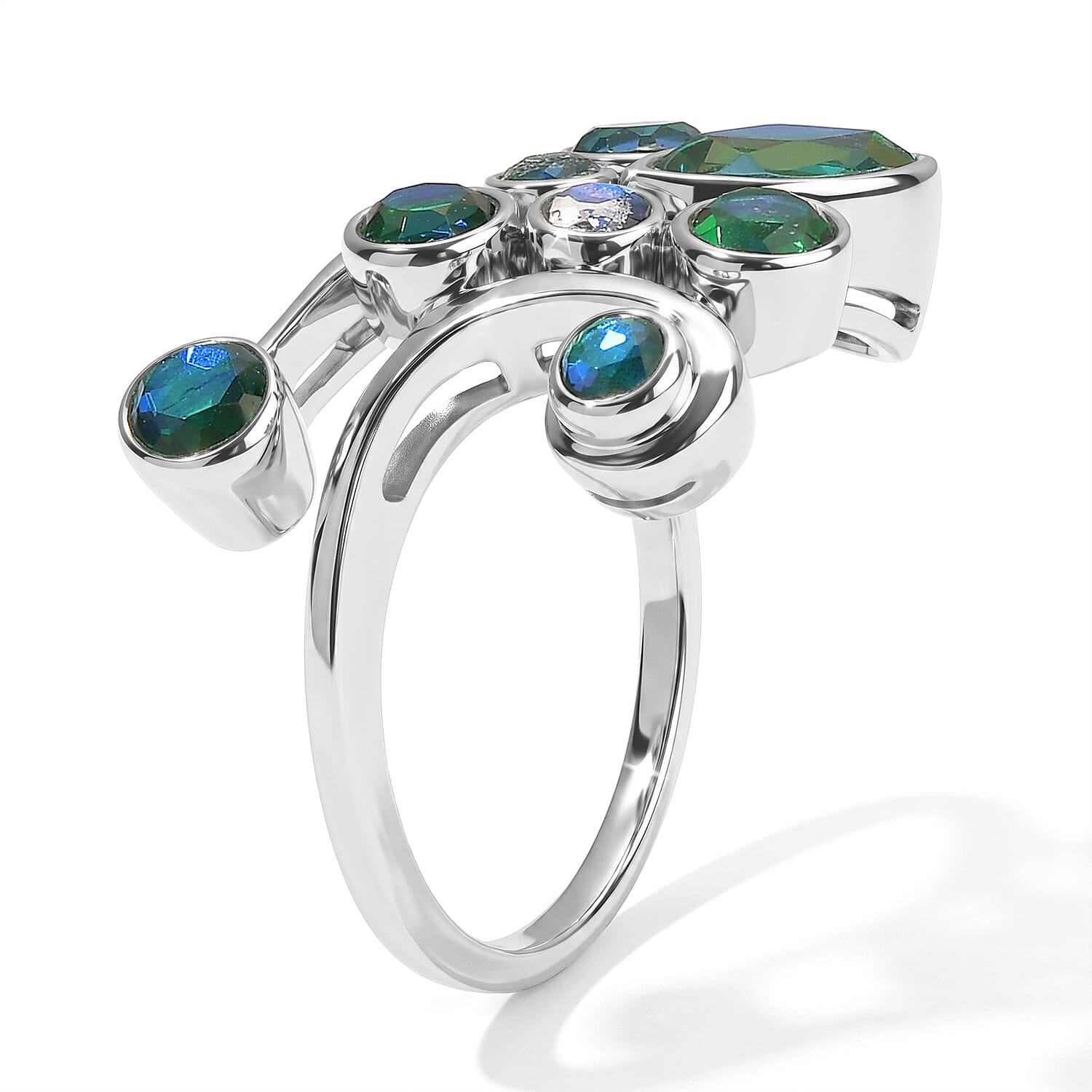 Sajen Silver Rainbow Caribbean Doublet Quartz 2.60 ctw Ring in Rhodium Over Sterling Silver (Size 5.0)