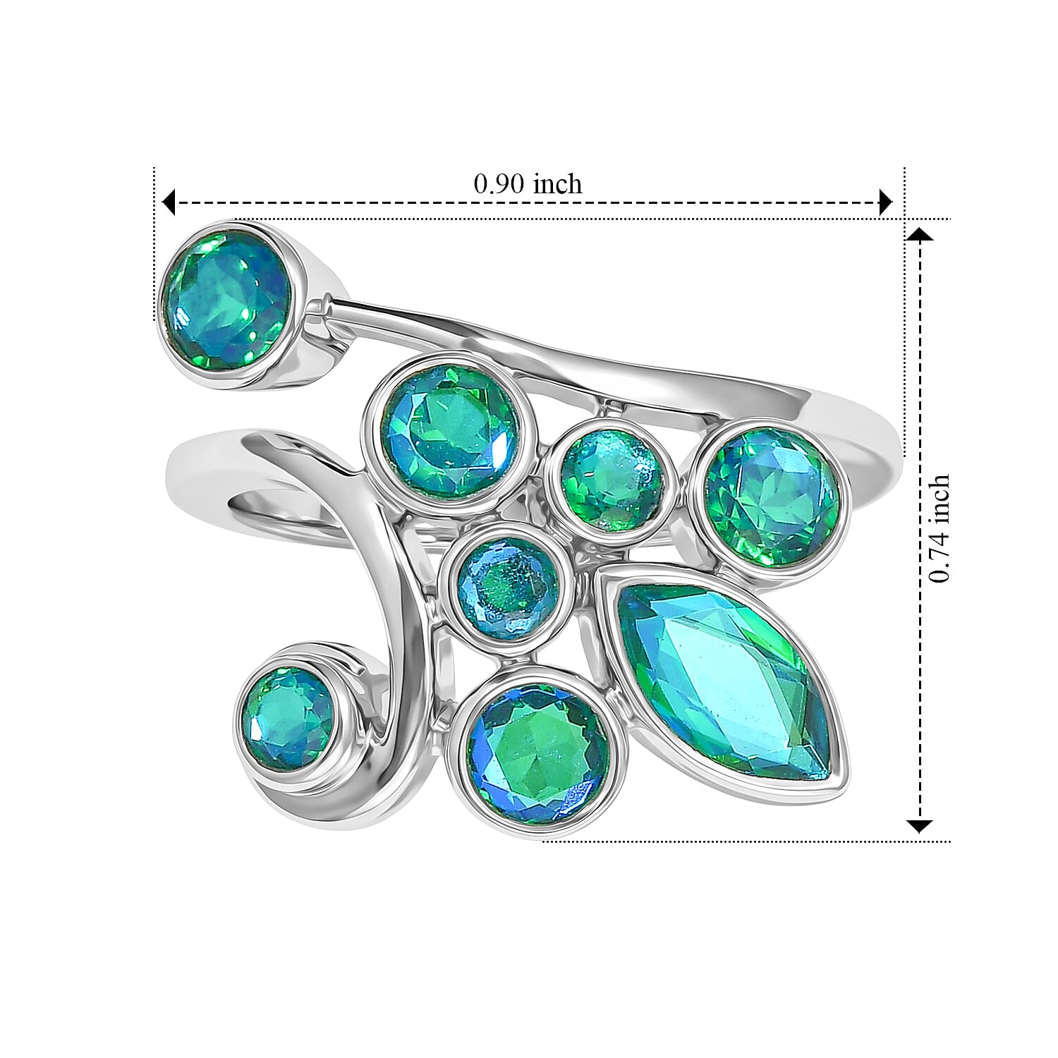 Sajen Silver Rainbow Caribbean Doublet Quartz 2.60 ctw Ring in Rhodium Over Sterling Silver (Size 5.0)