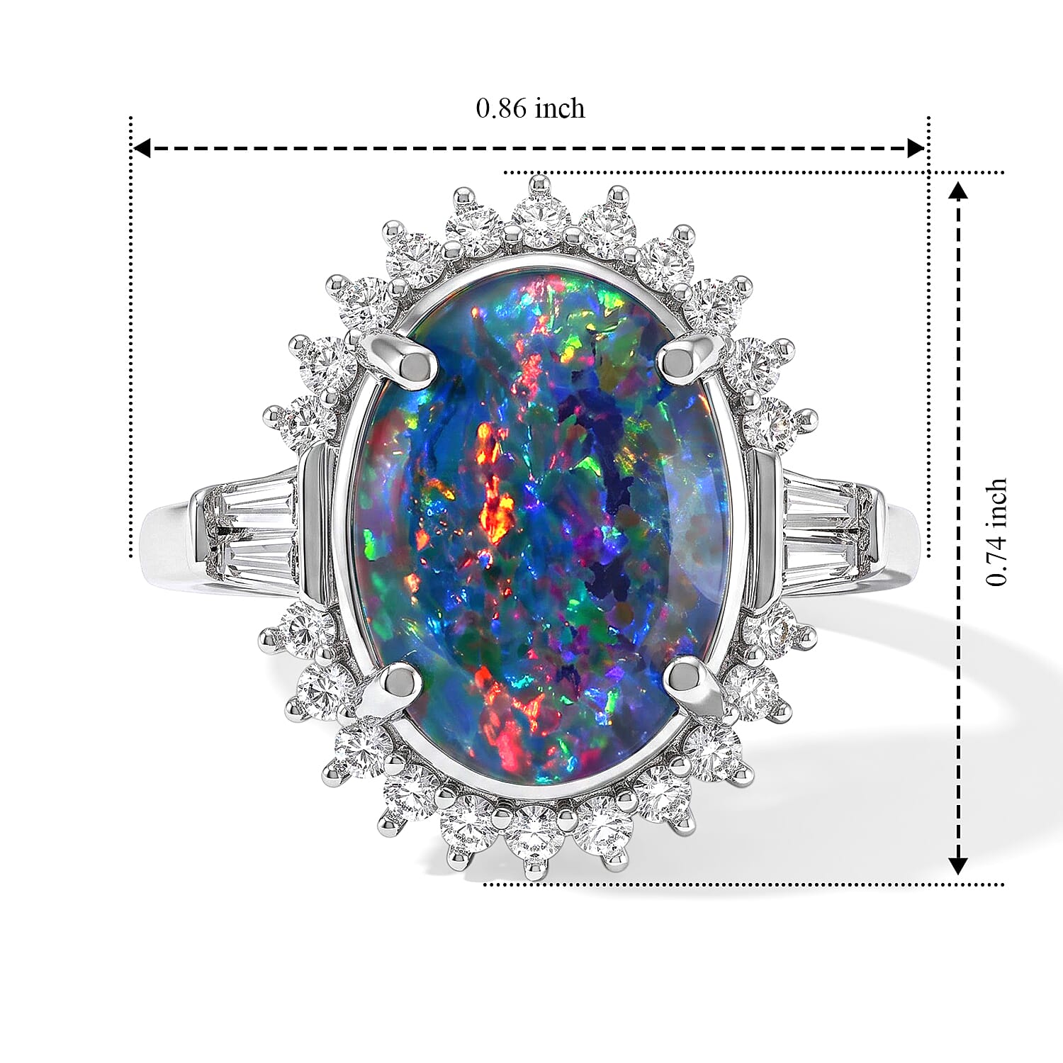 D'Joy Premium Australian Black Ridge Opal Triplet and Moissanite 3.75 ctw Celestial Sovereign Ring in Rhodium Over Sterling Silver (Size 6.0)