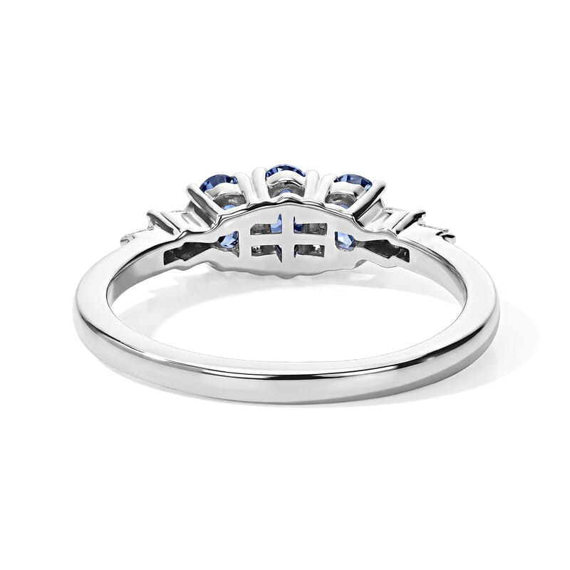 D'Joy Premium Ceylon Blue Sapphire and Diamond 0.80 ctw Sovereign Trio Ring in Rhodium Over Sterling Silver (Size 5.0)