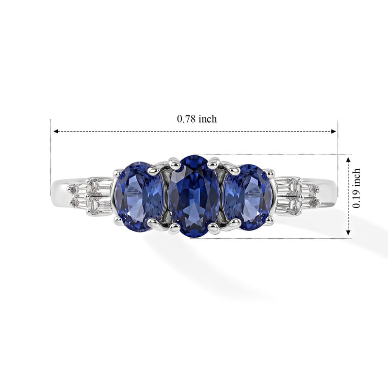 D'Joy Premium Ceylon Blue Sapphire and Diamond 0.80 ctw Sovereign Trio Ring in Rhodium Over Sterling Silver (Size 5.0)