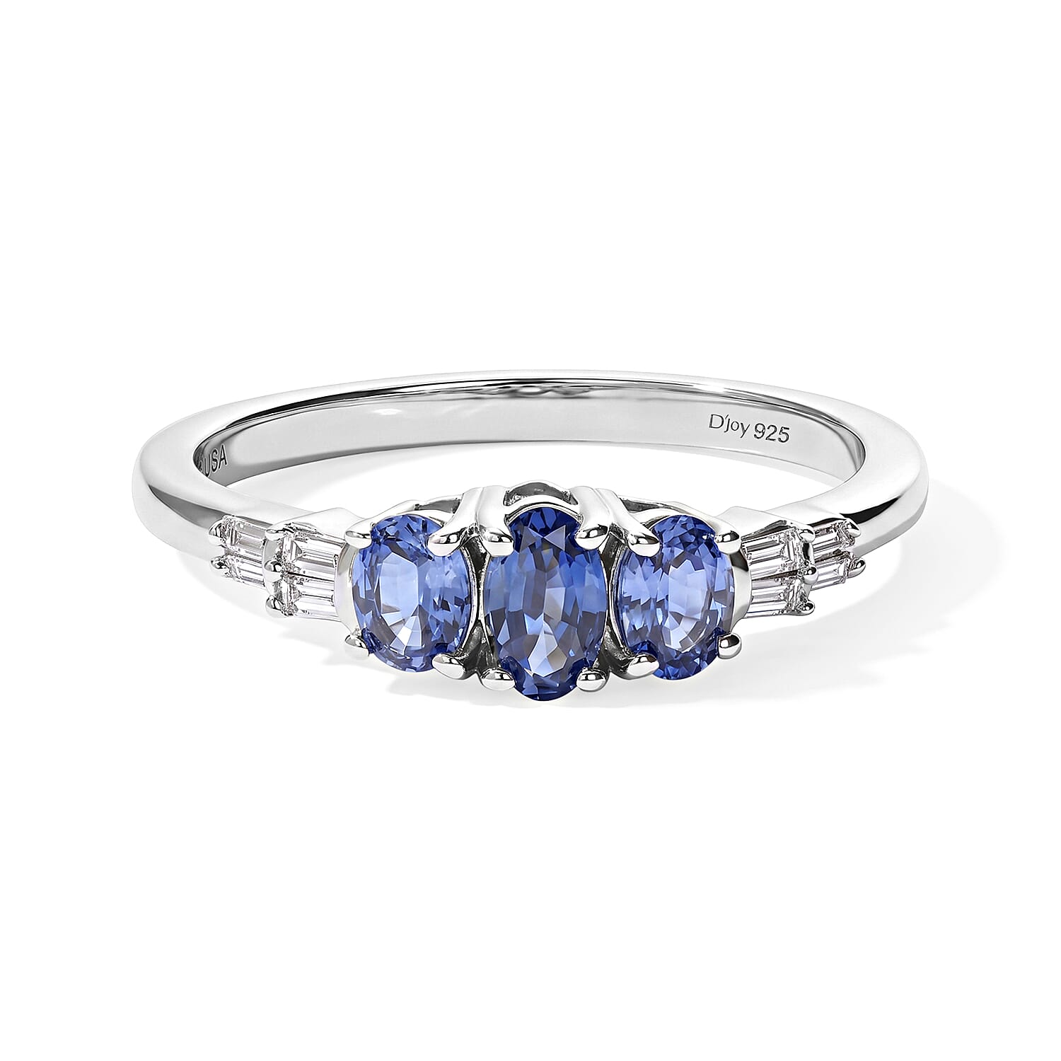 D''Joy Premium Ceylon Blue Sapphire and White Diamond 0.80 ctw Ring in Rhodium Over Sterling Silver (Size 7.0)