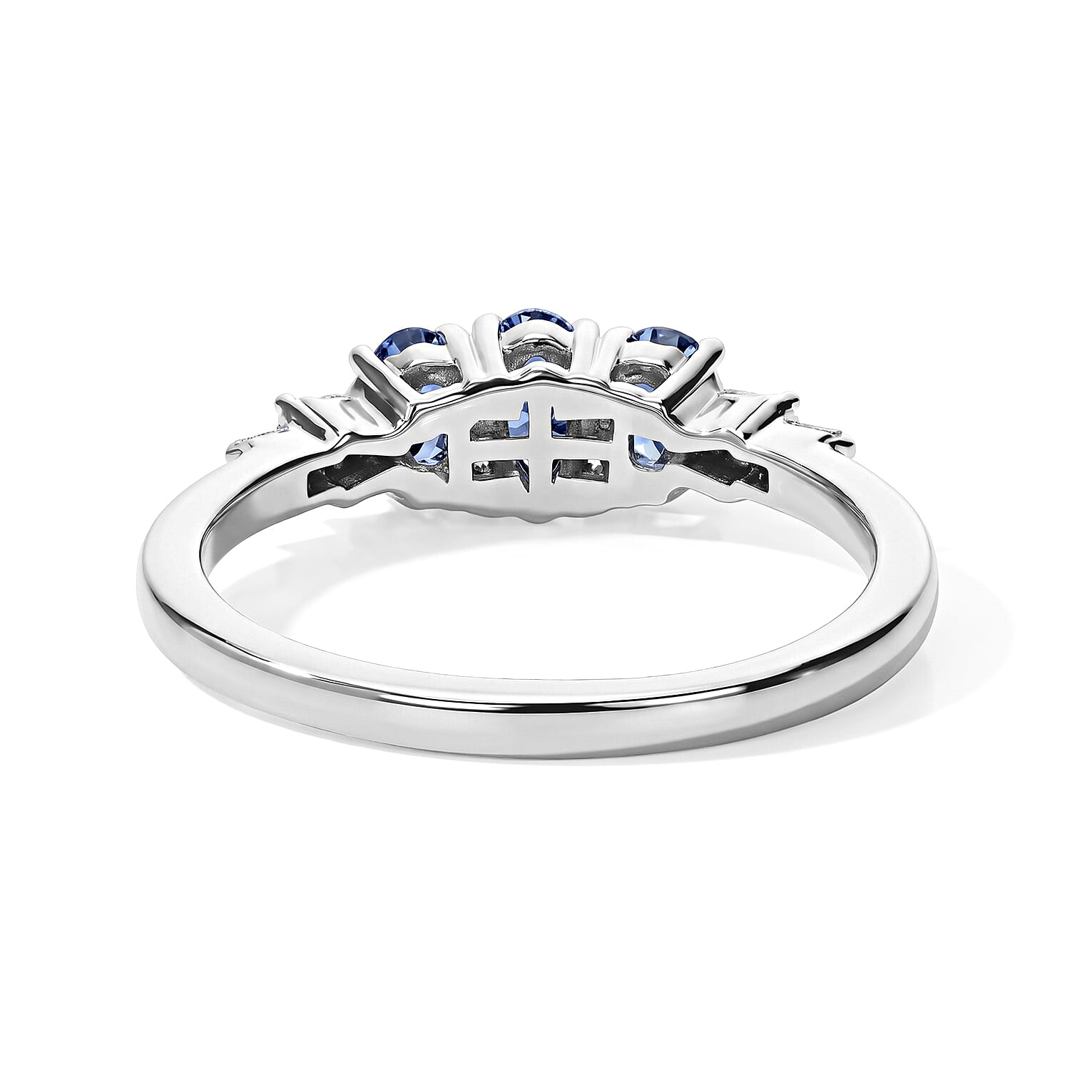 D'Joy Premium Ceylon Blue Sapphire and White Diamond 0.80 ctw Ring in Rhodium Over Sterling Silver (Size 7.0)