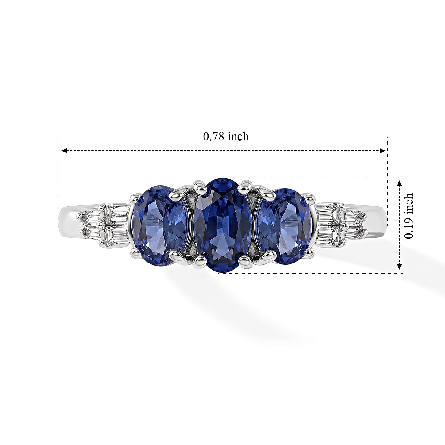 D'Joy Premium Ceylon Blue Sapphire and White Diamond 0.80 ctw Ring in Rhodium Over Sterling Silver (Size 7.0)