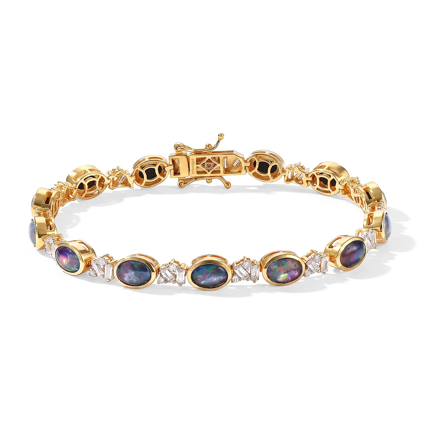 D'Joy Premium Australian Black Ridge Opal Triplet and Moissanite 8.70 ctw Celestial Constellation Bracelet in 18K Vermeil Yellow Gold Over Sterling Silver (6.50 In)