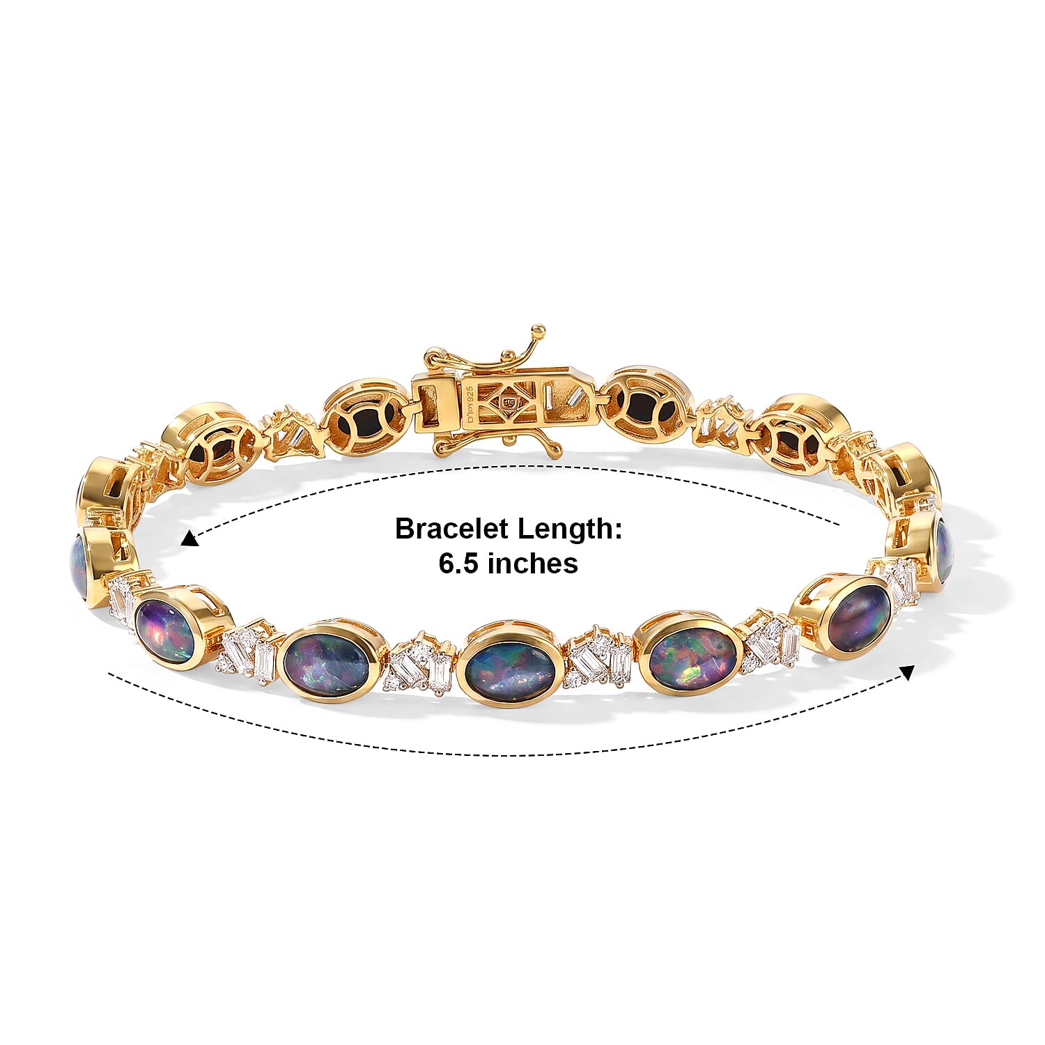 D'Joy Premium Australian Black Ridge Opal Triplet and Moissanite 8.70 ctw Celestial Constellation Bracelet in 18K Vermeil Yellow Gold Over Sterling Silver (6.50 In)