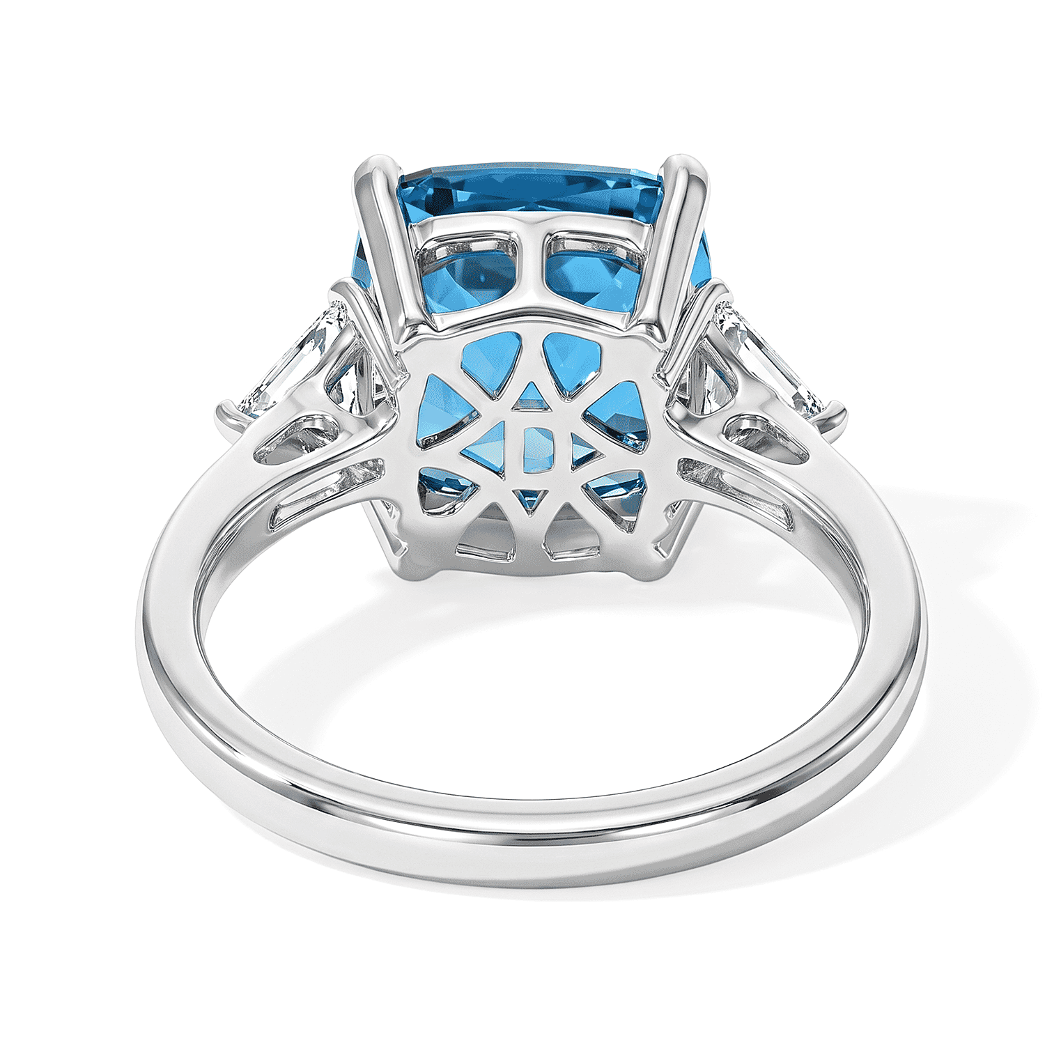 D'Joy Premium Swiss Blue Topaz and Moissanite 5.85 ctw Oceanic Grace Ring in Rhodium Over Sterling Silver (Size 6.0)