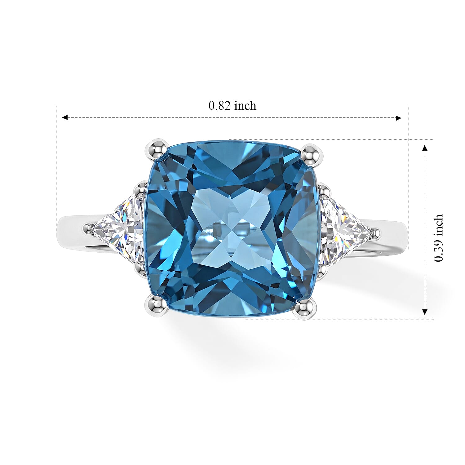 D'Joy Premium Swiss Blue Topaz and Moissanite 5.85 ctw Oceanic Grace Ring in Rhodium Over Sterling Silver (Size 6.0)