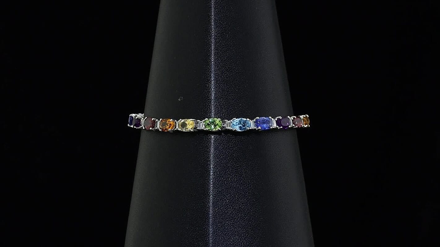 D''Joy Certified Multi Gemstone Bracelet in Rhodium Over Sterling Silver (7.25 In) 11.65 ctw