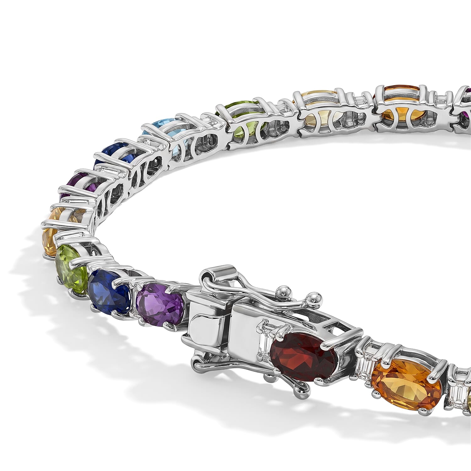 D'Joy Certified Multi Gemstone 10.65 ctw Bracelet in Rhodium Over Sterling Silver (6.50 In)