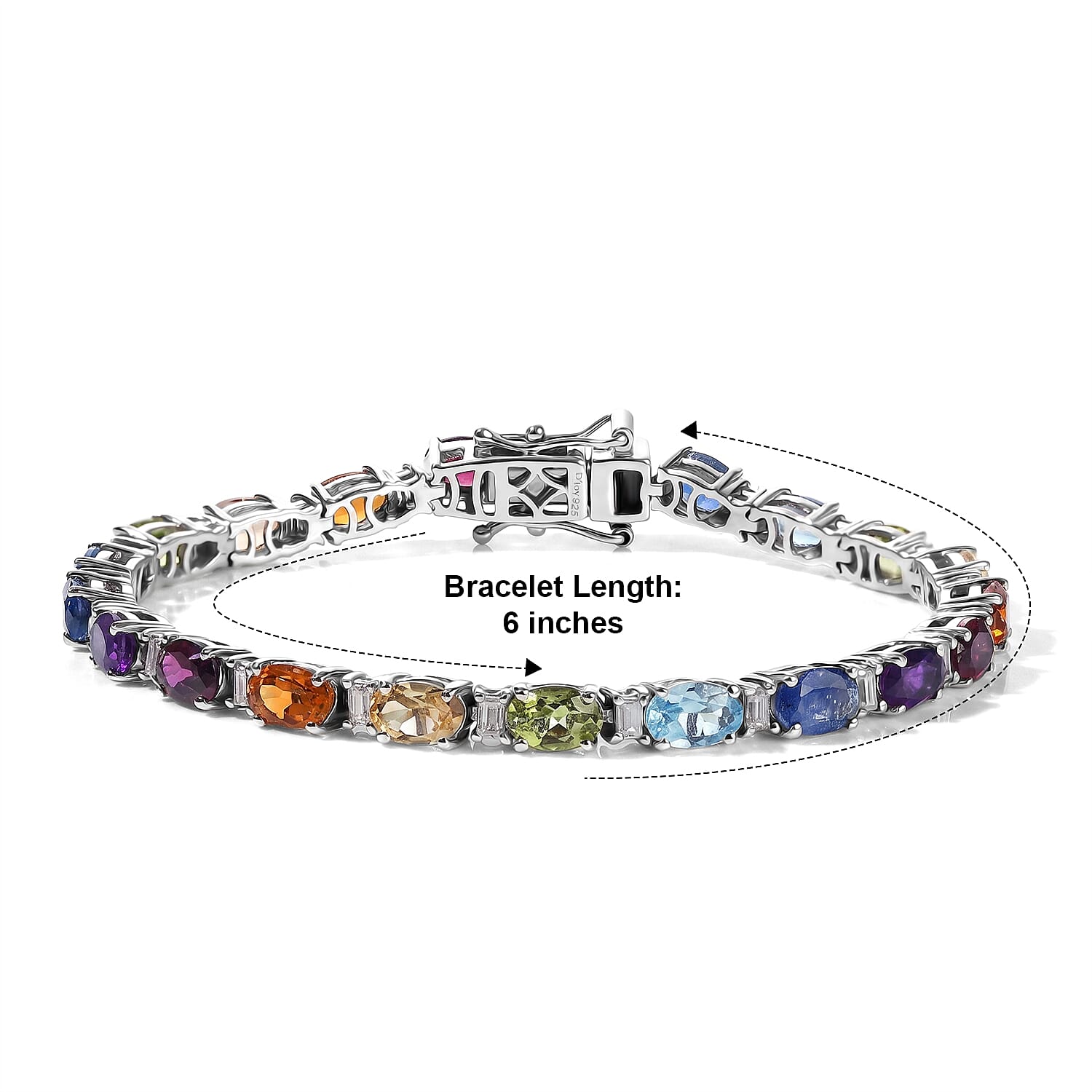 D'Joy Certified Multi Gemstone 10.65 ctw Bracelet in Rhodium Over Sterling Silver (6.50 In)