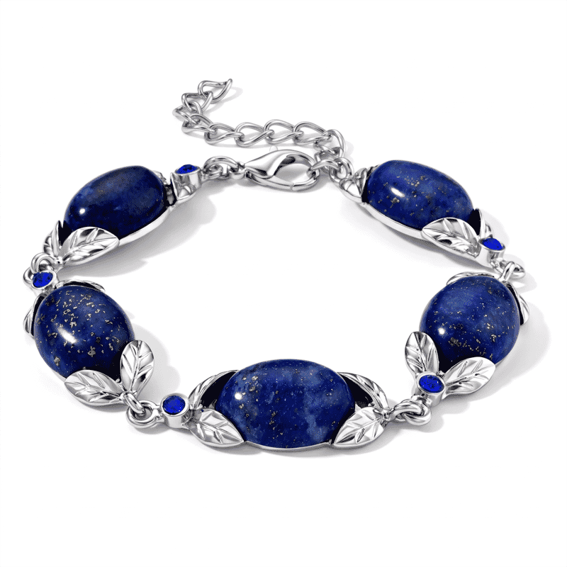 Southwest Style Lapis Lazuli 30.00 ctw and Red Austrian Crystal Bracelet in Silvertone (7.50-9.50In)