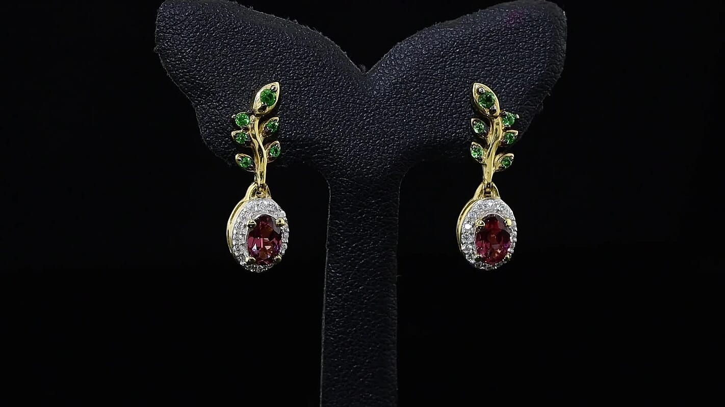D''Joy Premium Tanzanian Wine Garnet and Multi Gemstone 1.10 ctw Earrings in 18K Vermeil Yellow Gold Over Sterling Silver