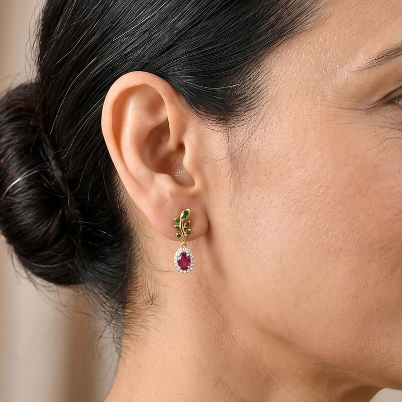 D'Joy Premium Tanzanian Wine Garnet and Multi Gemstone 1.10 ctw Earrings in 18K Vermeil Yellow Gold Over Sterling Silver