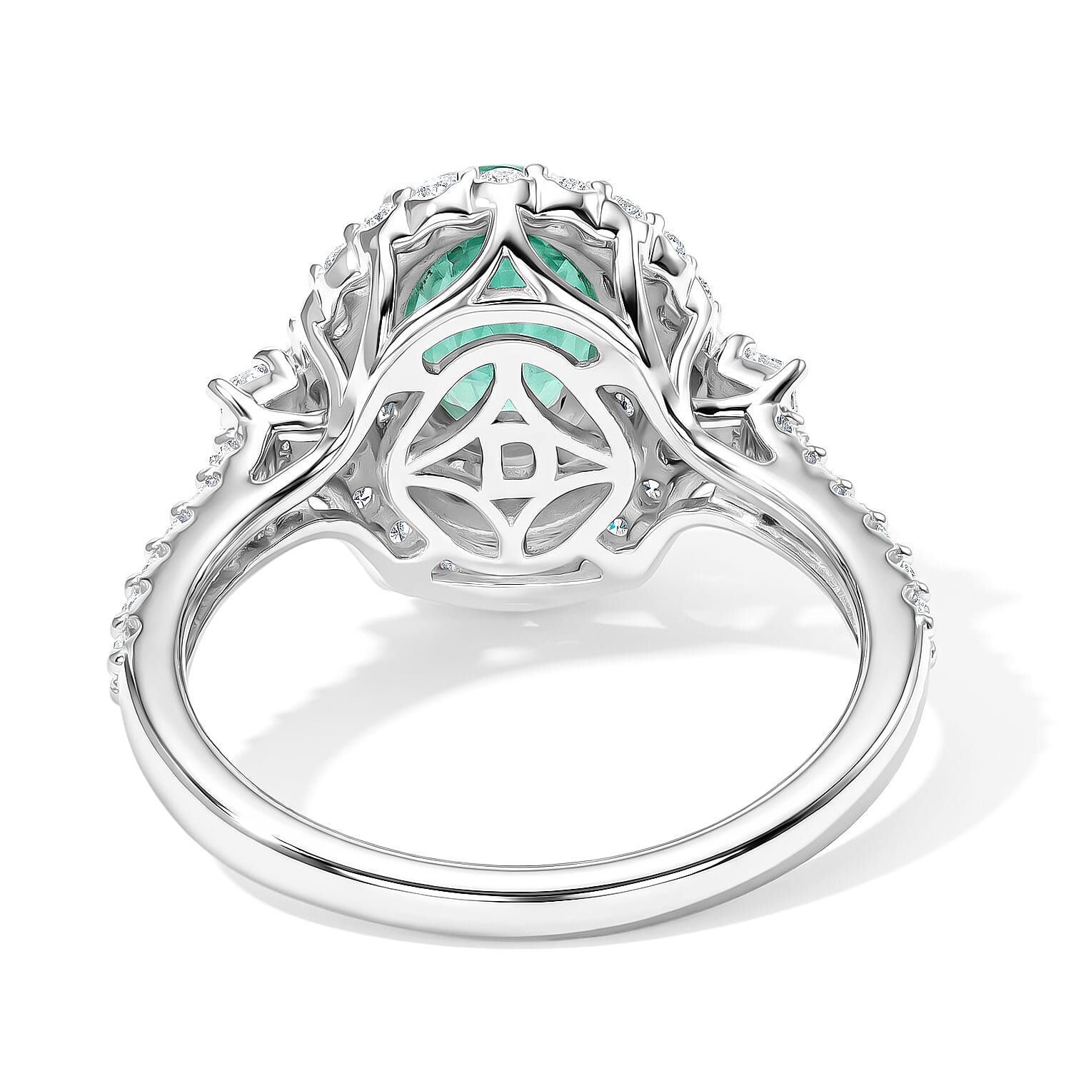 Certified and Appraised D'Joy Premium Kagem Zambian Emerald, Paraiba Tourmaline and Moissanite 2.00 ctw Ring in Rhodium Over Sterling Silver (Size 6.0)