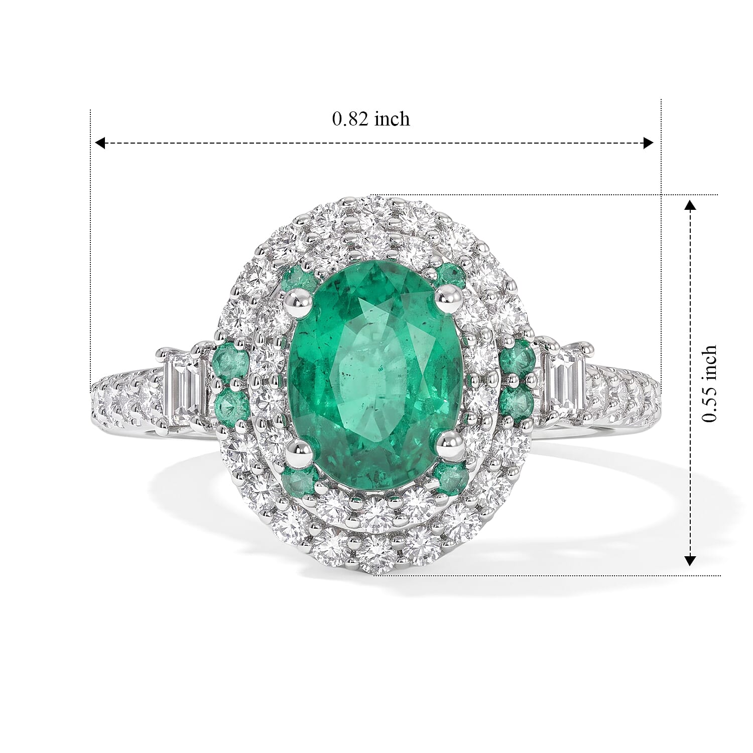 Certified and Appraised D'Joy Premium Kagem Zambian Emerald, Paraiba Tourmaline and Moissanite 2.00 ctw Ring in Rhodium Over Sterling Silver (Size 6.0)