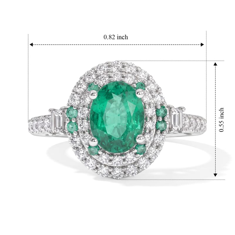 Certified and Appraised D'Joy Premium Kagem Zambian Emerald, Paraiba Tourmaline and Moissanite 2.00 ctw Ring in Rhodium Over Sterling Silver (Size 6.0)