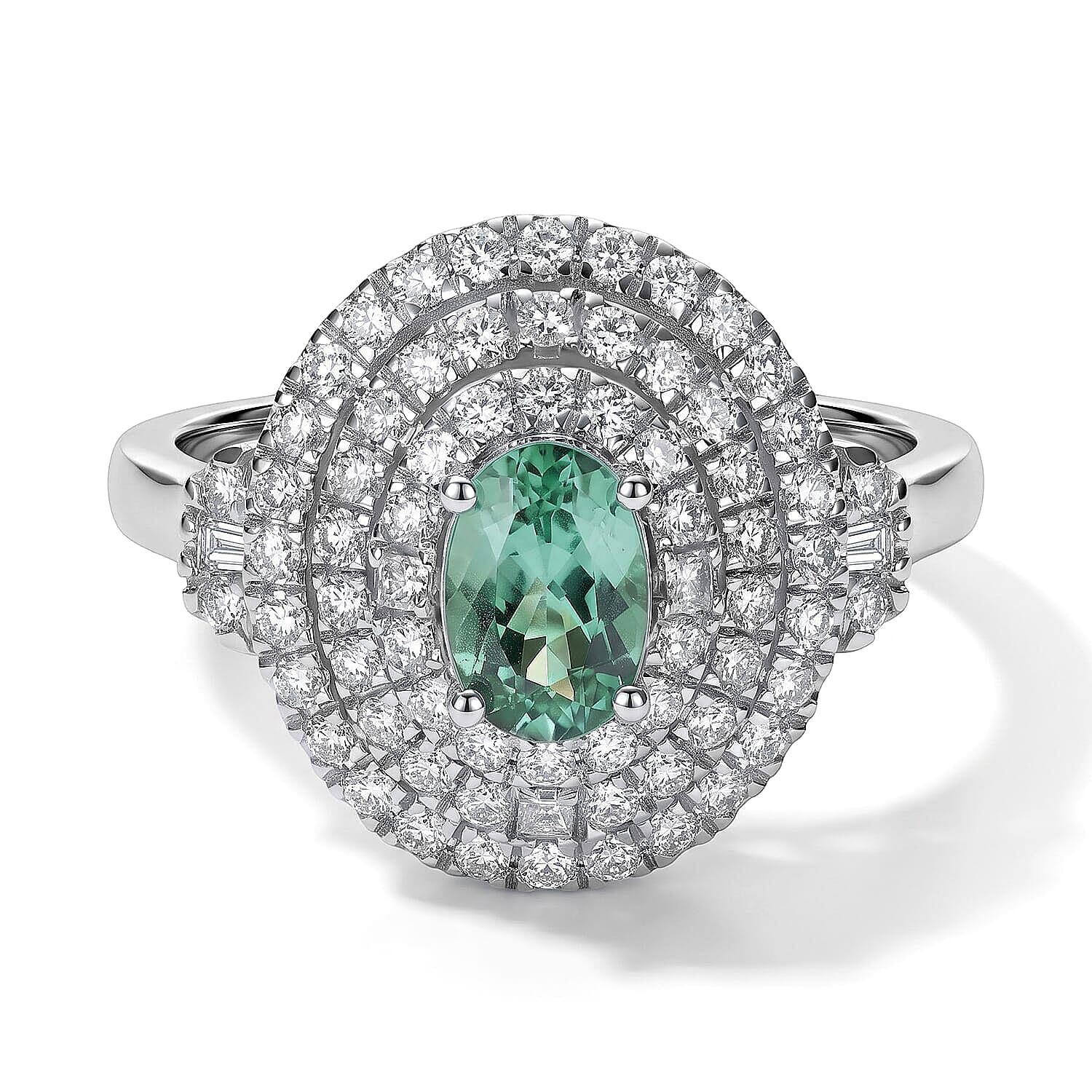 Certified and Appraised Rhapsody AAAA Paraiba Tourmaline and Diamond E-F VS 1.50 ctw Ring in 950 Platinum (Size 6.0) 6.25 Grams