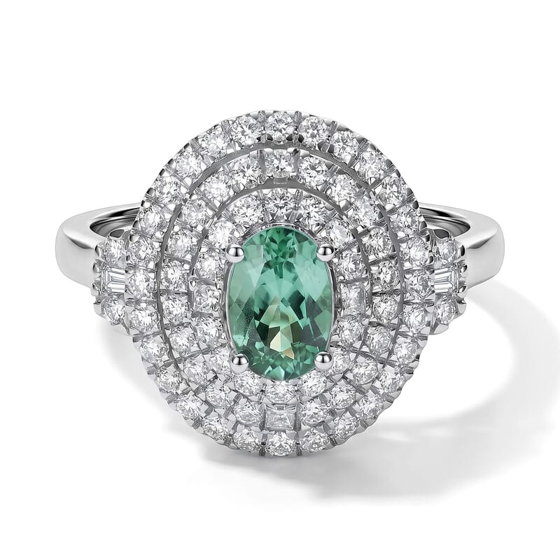 Certified and Appraised Rhapsody AAAA Paraiba Tourmaline and Diamond E-F VS 1.50 ctw Ring in 950 Platinum (Size 6.0) 6.25 Grams