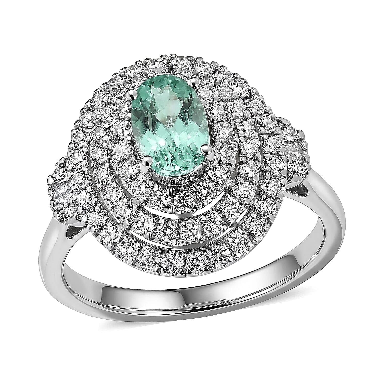 Certified and Appraised Rhapsody AAAA Paraiba Tourmaline and Diamond E-F VS 1.50 ctw Ring in 950 Platinum (Size 6.0) 6.25 Grams