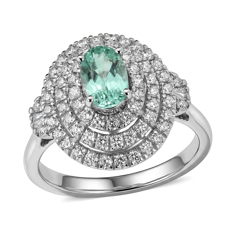 Certified and Appraised Rhapsody AAAA Paraiba Tourmaline and Diamond E-F VS 1.50 ctw Ring in 950 Platinum (Size 6.0) 6.25 Grams