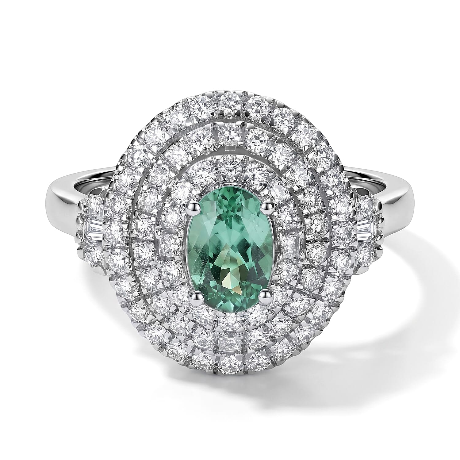 Certified and Appraised Rhapsody AAAA Paraiba Tourmaline and Diamond E-F VS 1.50 ctw Ring in 950 Platinum (Size 7.0) 6.25 Grams