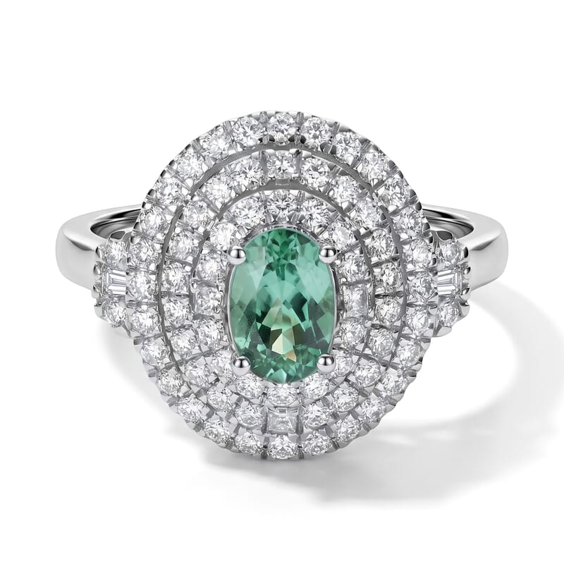 Certified and Appraised Rhapsody AAAA Paraiba Tourmaline and Diamond E-F VS 1.50 ctw Ring in 950 Platinum (Size 7.0) 6.25 Grams