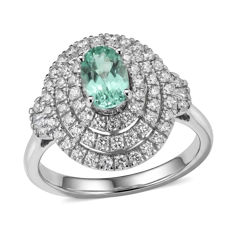 Certified and Appraised Rhapsody AAAA Paraiba Tourmaline and Diamond E-F VS 1.50 ctw Ring in 950 Platinum (Size 7.0) 6.25 Grams