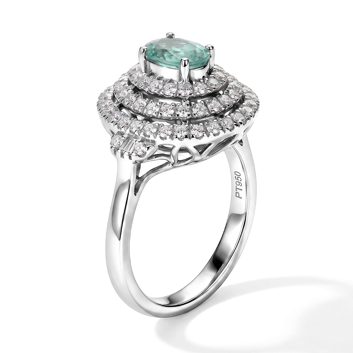 Certified and Appraised Rhapsody AAAA Paraiba Tourmaline and Diamond E-F VS 1.50 ctw Ring in 950 Platinum (Size 7.0) 6.25 Grams