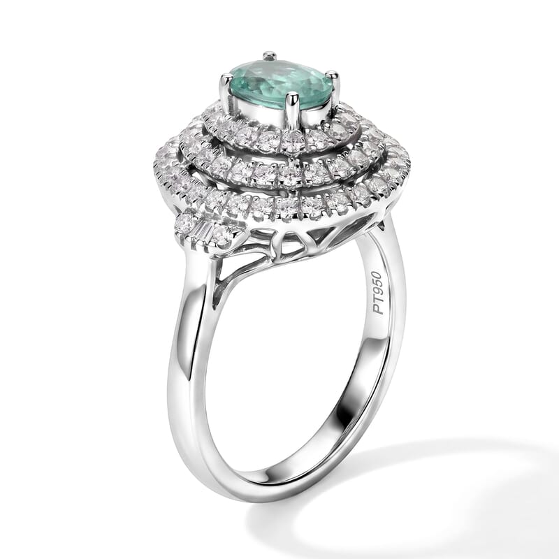 Certified and Appraised Rhapsody AAAA Paraiba Tourmaline and Diamond E-F VS 1.50 ctw Ring in 950 Platinum (Size 7.0) 6.25 Grams
