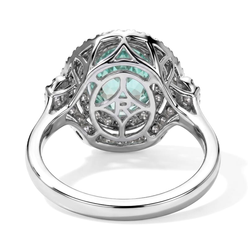 Certified and Appraised Rhapsody AAAA Paraiba Tourmaline and Diamond E-F VS 1.50 ctw Ring in 950 Platinum (Size 7.0) 6.25 Grams