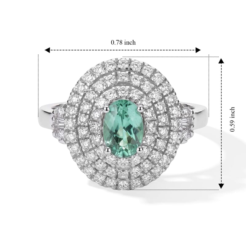Certified and Appraised Rhapsody AAAA Paraiba Tourmaline and Diamond E-F VS 1.50 ctw Ring in 950 Platinum (Size 7.0) 6.25 Grams