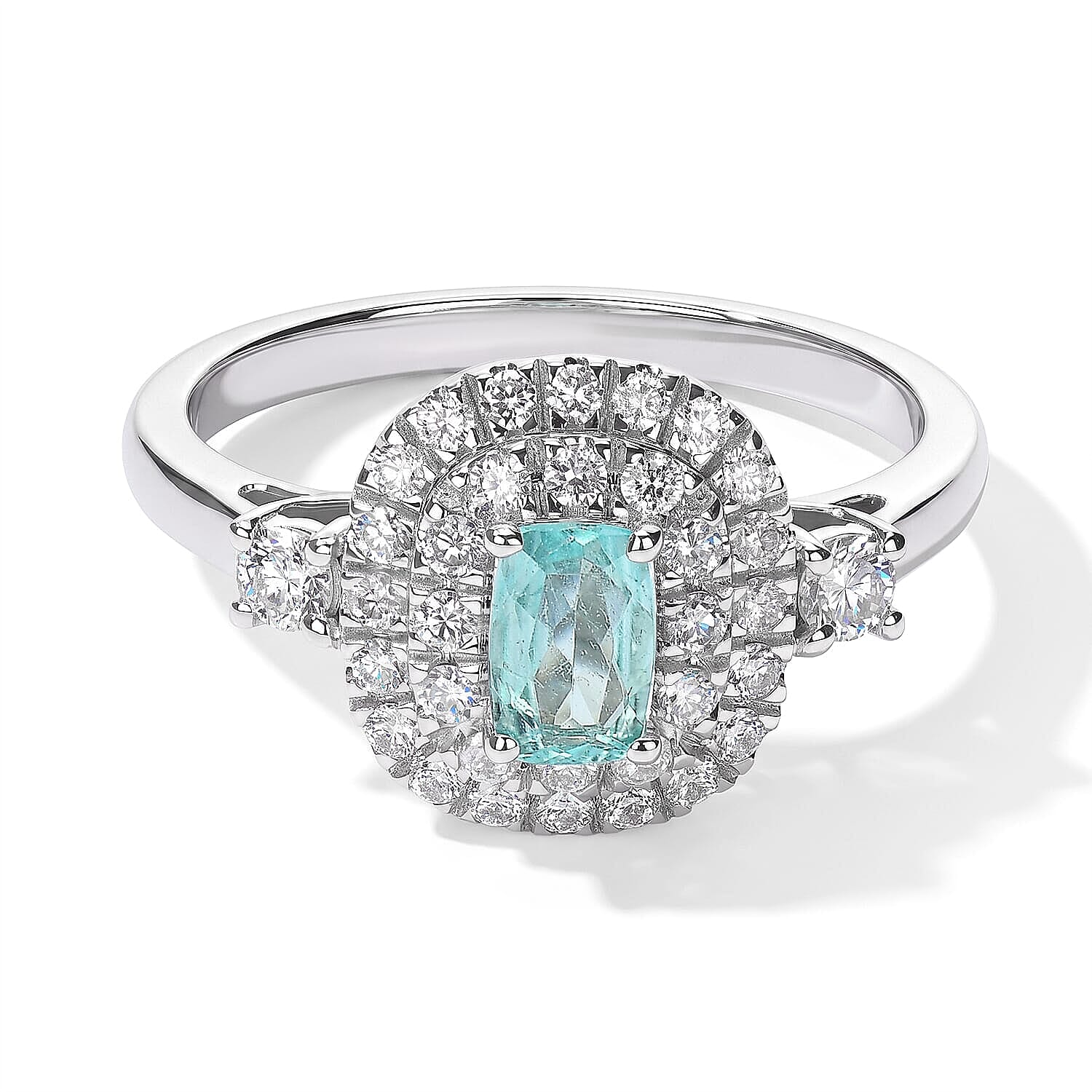 Certified and Appraised Luxoro 10K White Gold AAA Paraiba Tourmaline, Diamond (I2) (0.55 cts) Ring (Size 5.0) 1.00 ctw