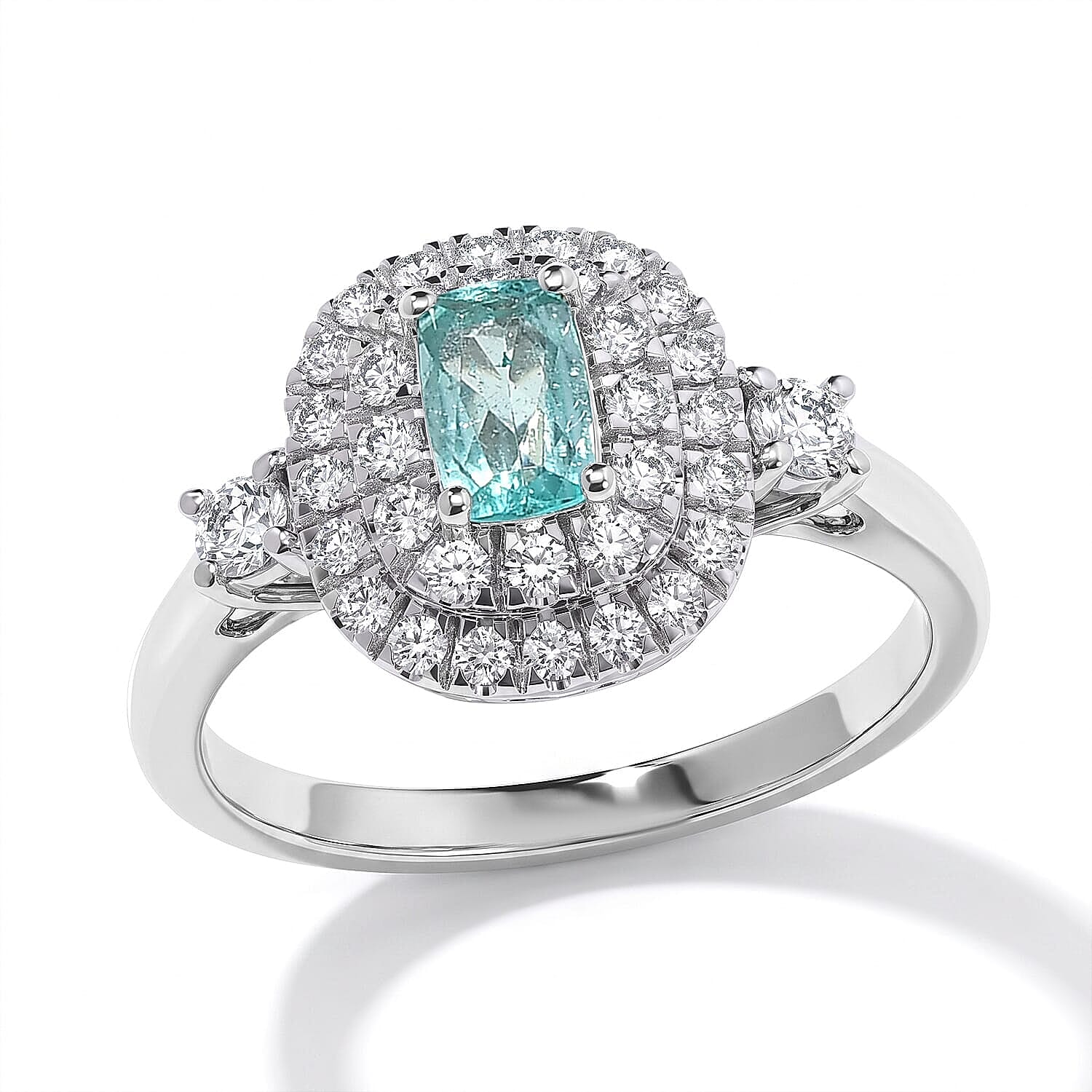 Certified and Appraised Luxoro 10K White Gold AAA Paraiba Tourmaline, Diamond (I2) (0.55 cts) Ring (Size 5.0) 1.00 ctw