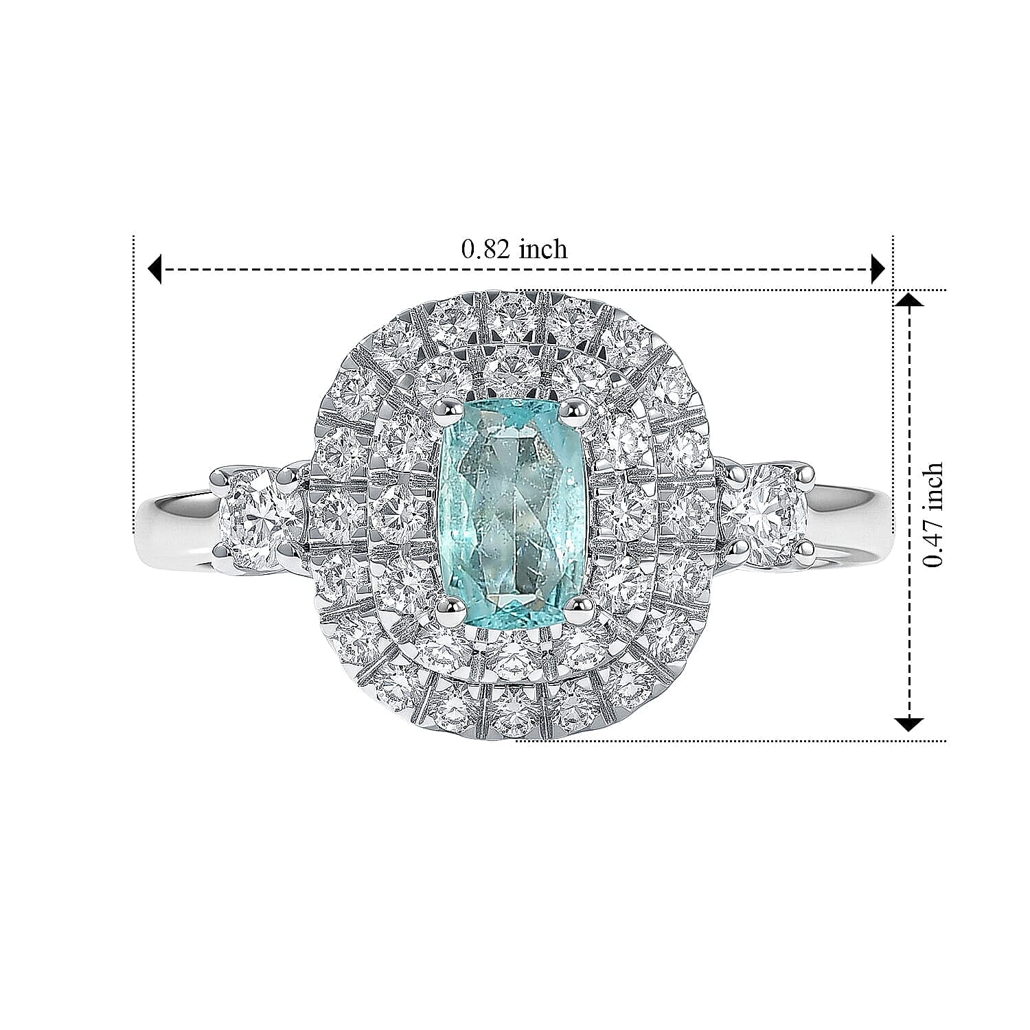 Certified and Appraised Luxoro 10K White Gold AAA Paraiba Tourmaline, Diamond (I2) (0.55 cts) Ring (Size 5.0) 1.00 ctw